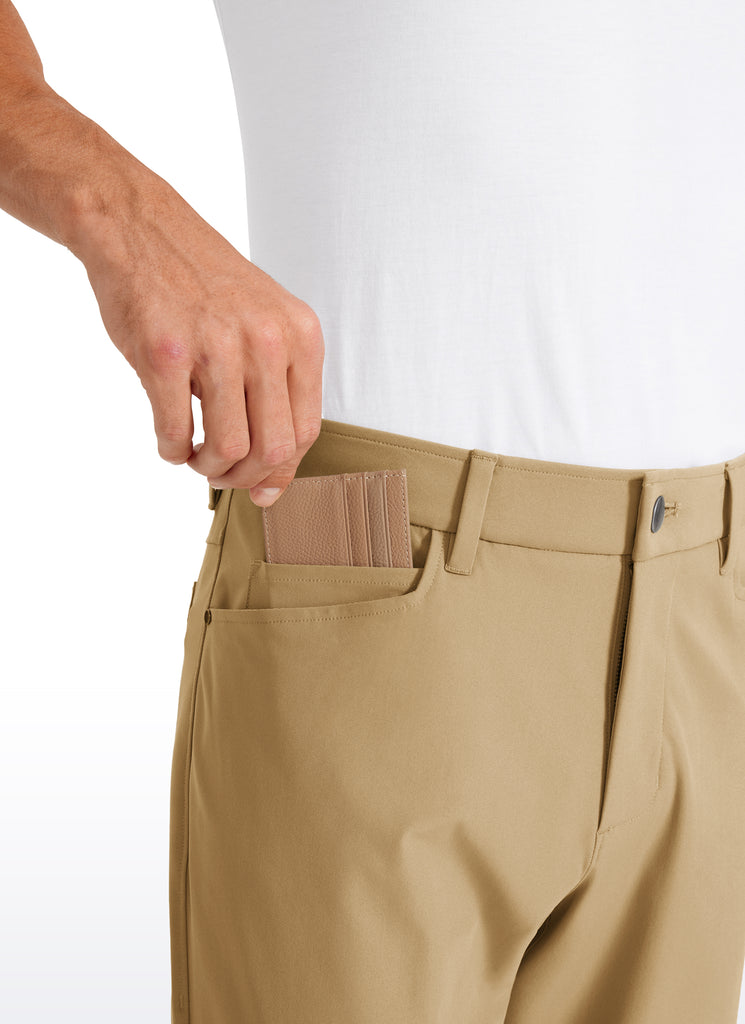 CRZ YOGA Mens Work Slim Fit All-Day Comfort Golf Pants 5 Pockets 30'' Khaki Sand