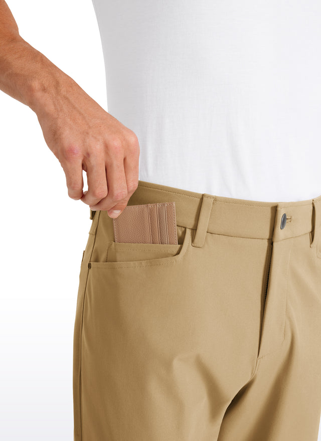 CRZ YOGA Mens Work Slim Fit All-Day Comfort Golf Pants 5 Pockets 32'' Khaki Sand