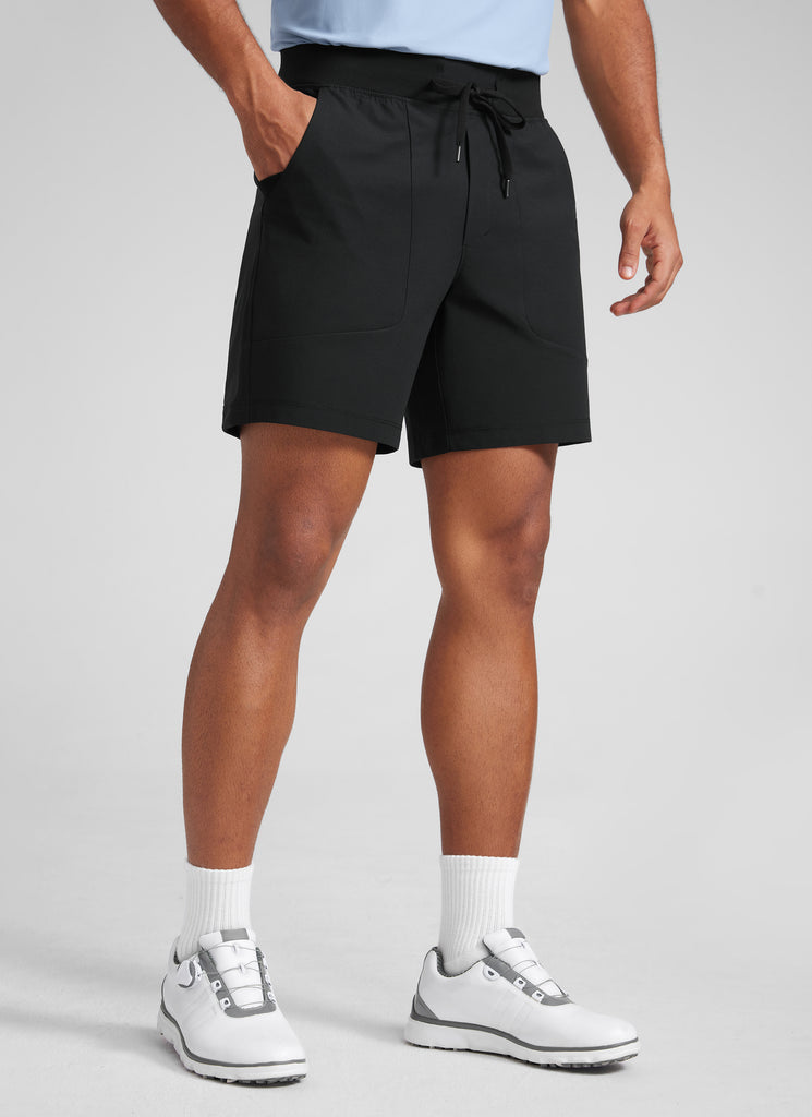 CRZYOGA Men All Day Comfy Golf Casual Shorts 7" with Pockets Quick Dry Black