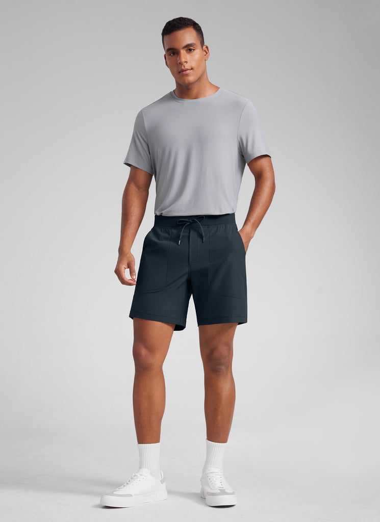 CRZYOGA Men All Day Comfy Golf Casual Shorts 7" with Pockets Quick Dry True Navy