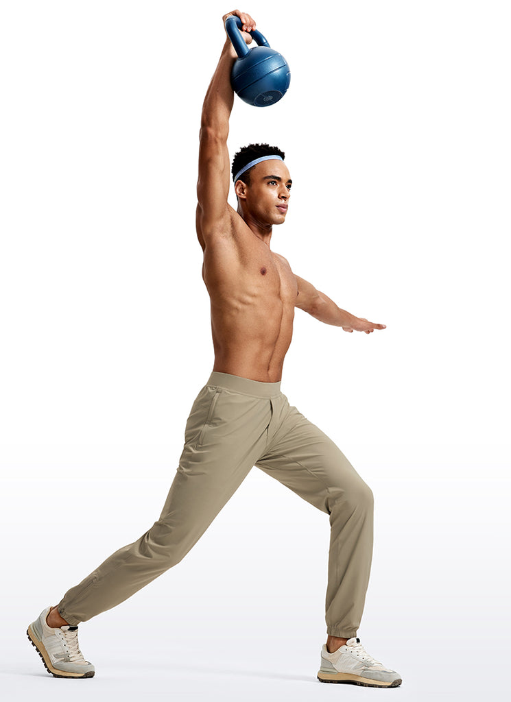 CRZ YOGA Men's Running Slim Fit Lightweight Joggers 31"-Zipper Pockets Khali Barley