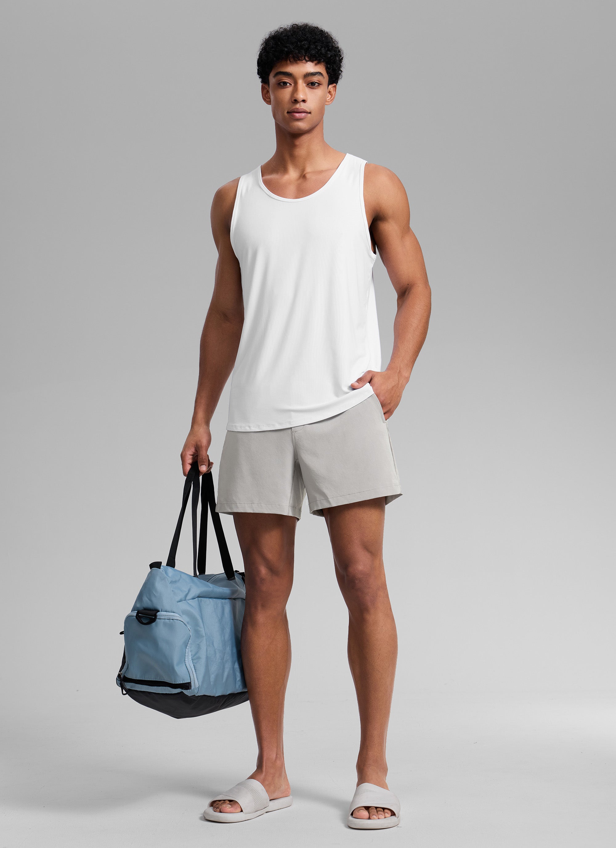 CRZ YOGA Man's Swimwear Mid Rise Mesh Lined Pocket Swim Shorts 5'' Dark Chrome