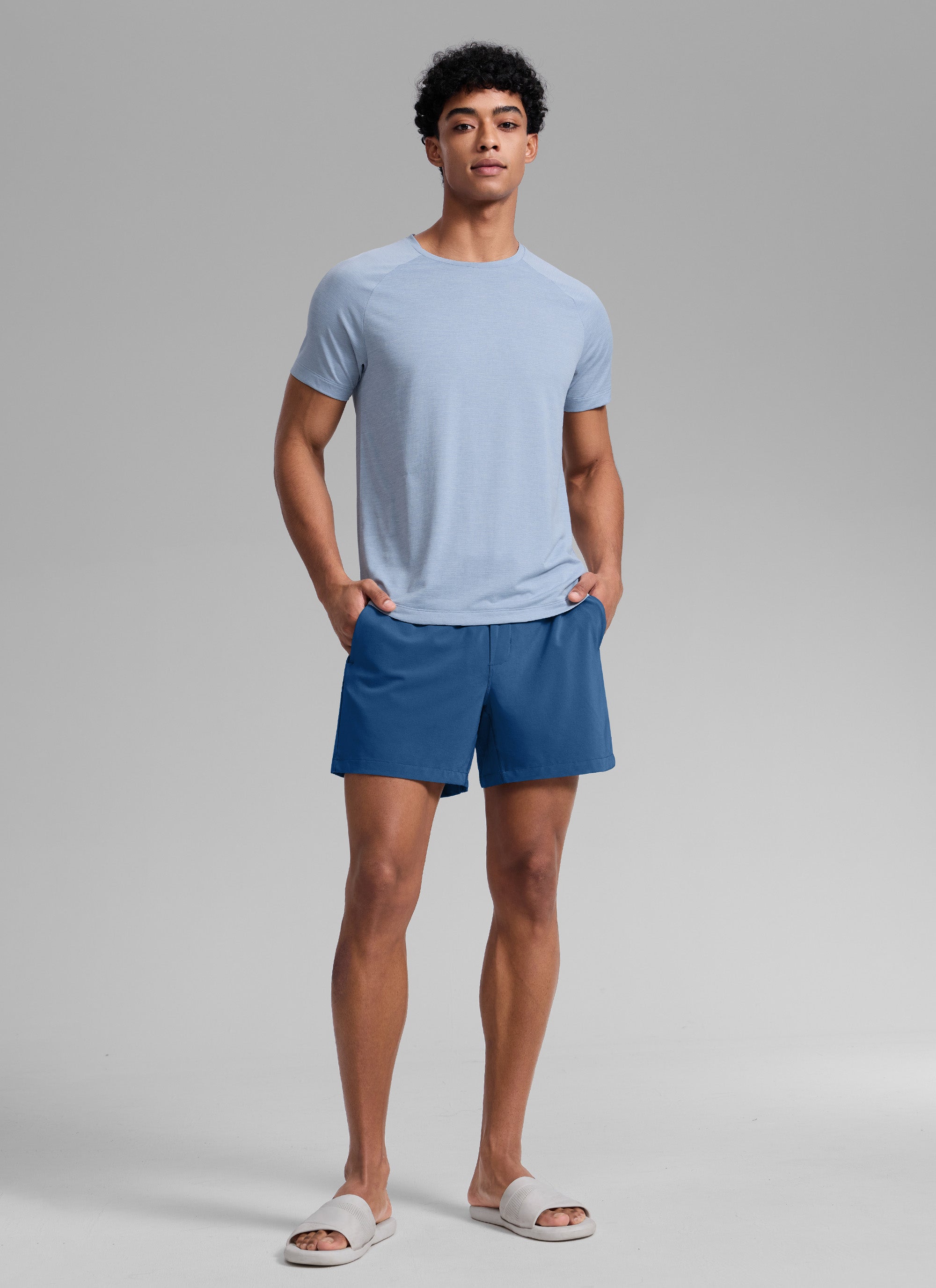 CRZ YOGA Man's Swimwear Mid Rise Mesh Lined Pocket Swim Shorts 5'' French Navy