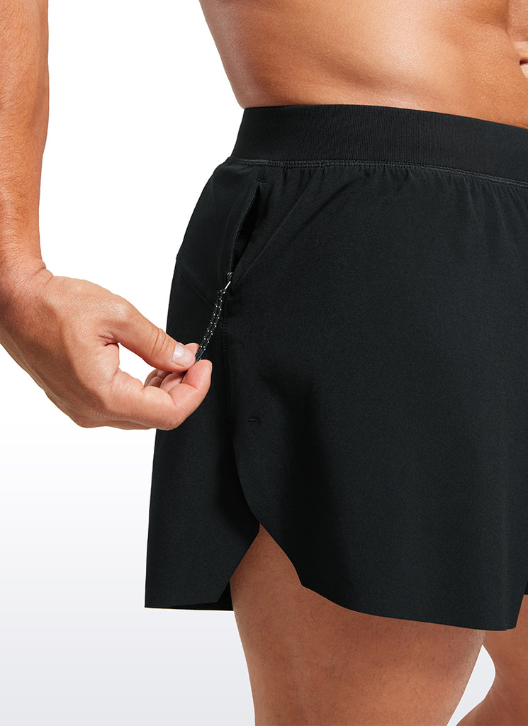 CRZ YOGA Men's 2 in 1 Running Dolphin Quick Dry Zip Pocket Shorts  4'' Black