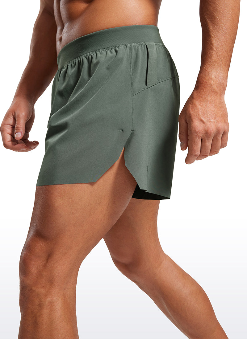 CRZ YOGA Men's 2 in 1 Running Dolphin Quick Dry Zip Pocket Shorts  4'' Grey Sage