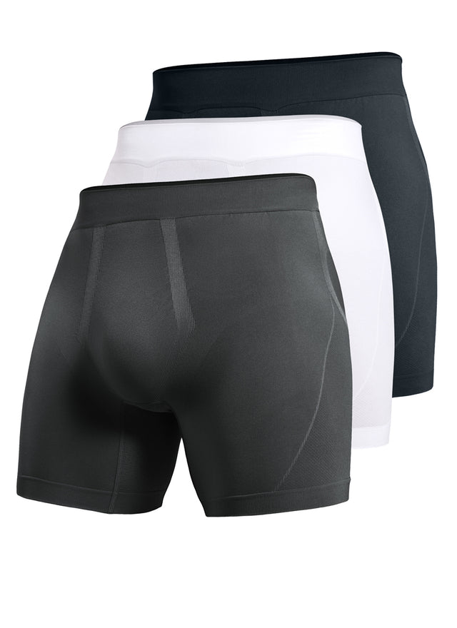 CRZ YOGA Men's Seamless Boxer Briefs Sports Underwear (3-Pack) Ink Gray True Navy White