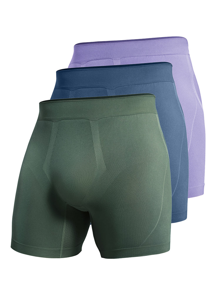 CRZ YOGA Men's Seamless Boxer Briefs Sports Underwear (3-Pack) Red Merlot Brown Rock Dark Chrome