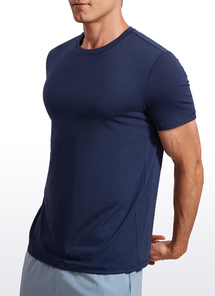 CRZ YOGA Men's Casual Classic Fit Quick Dry Crew Neck Short Sleeves Night Sea Blue