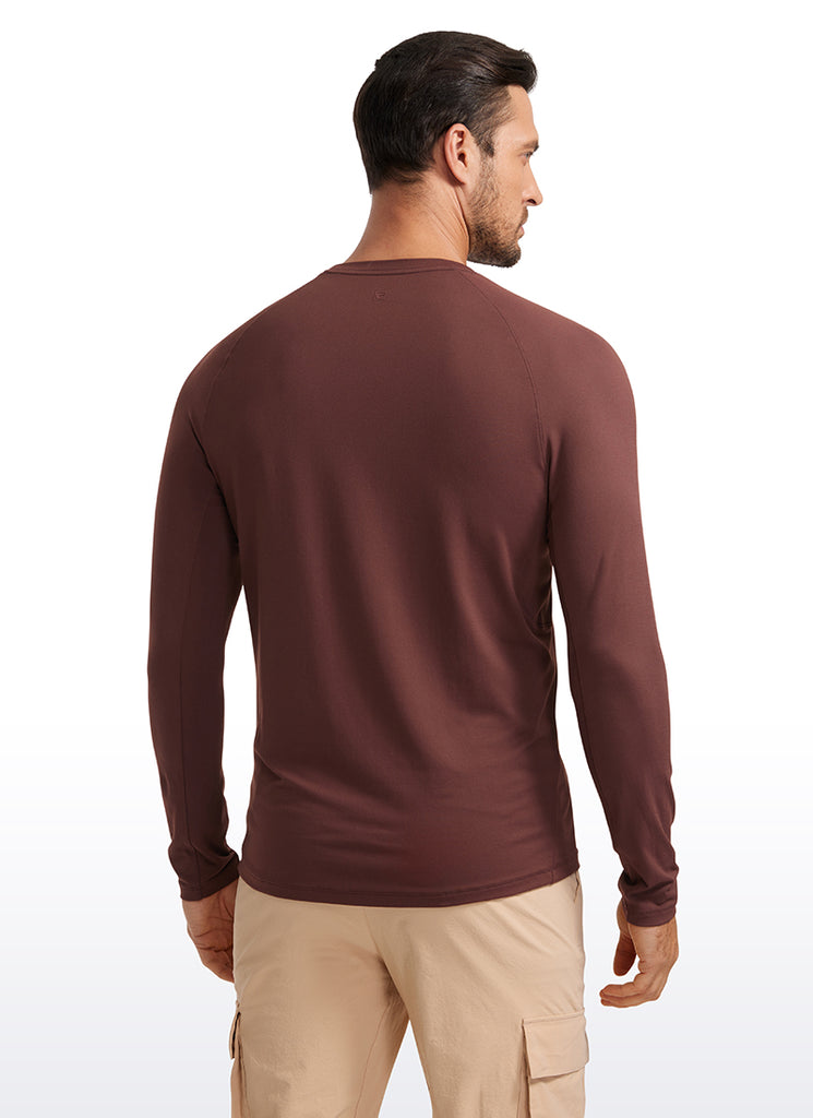 CRZ YOGA Men's Train Slim Fit Shirts Brushed Slim-Fit Long Sleeves Taupe