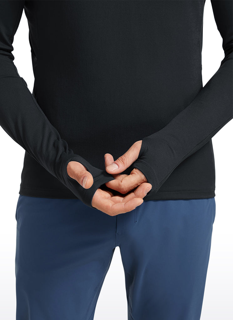 CRZ YOGA Men's Run Slim Fit Brushed Half Zip Long Sleeve Thumbhole Black