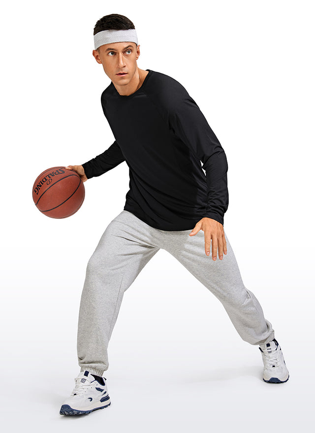 CRZ YOGA Men's Train Slim Fit Lightweight Rounded Scallop Long Sleeves Black