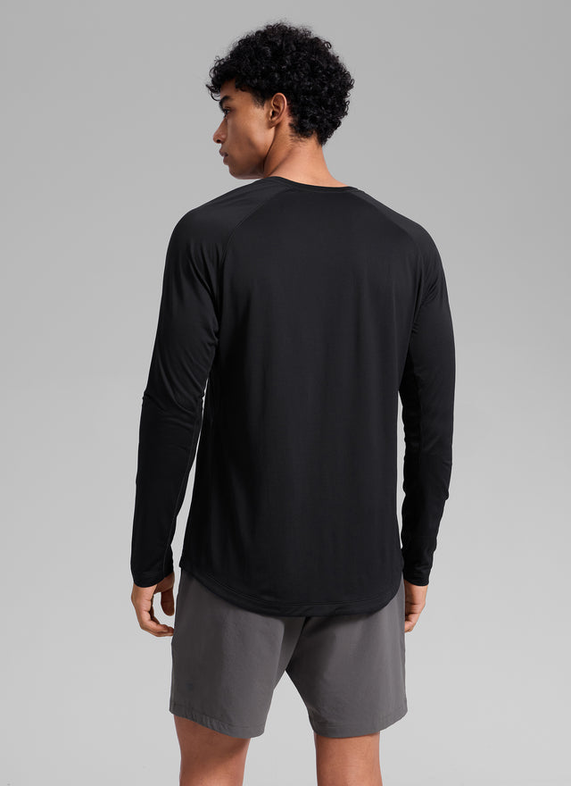 CRZ YOGA Men's Train Slim Fit Lightweight Rounded Scallop Long Sleeves Black