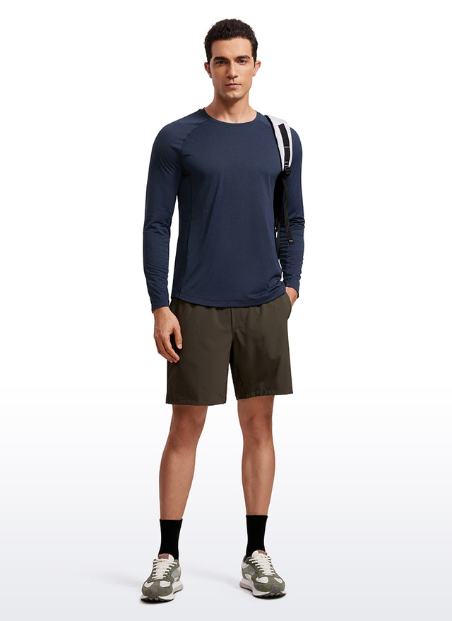 CRZ YOGA Men's Train Slim Fit Lightweight Rounded Scallop Long Sleeves Navy-Heather