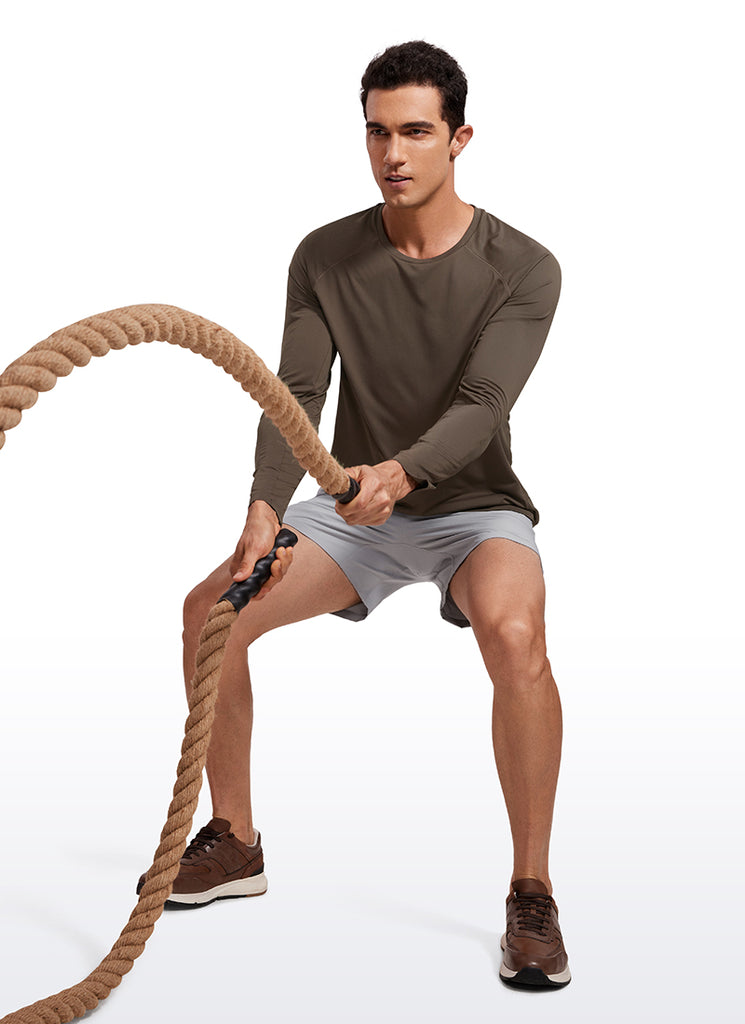 CRZ YOGA Men's Train Slim Fit Lightweight Rounded Scallop Long Sleeves Chambray Blue Heather