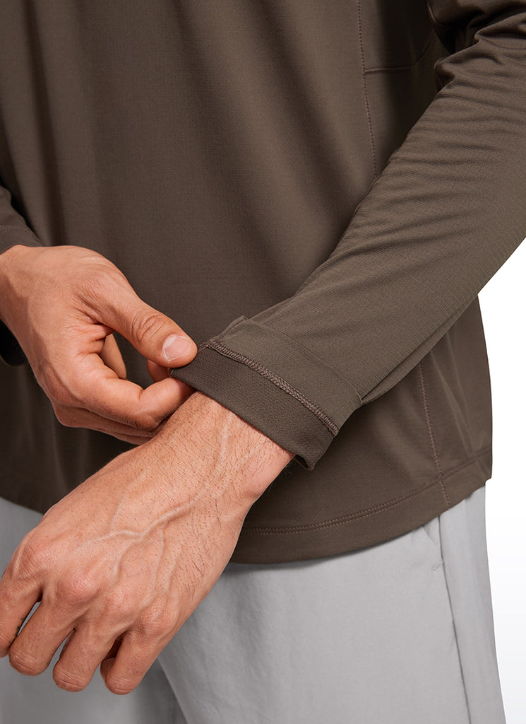 CRZ YOGA Men's Train Slim Fit Lightweight Rounded Scallop Long Sleeves Chambray Blue Heather