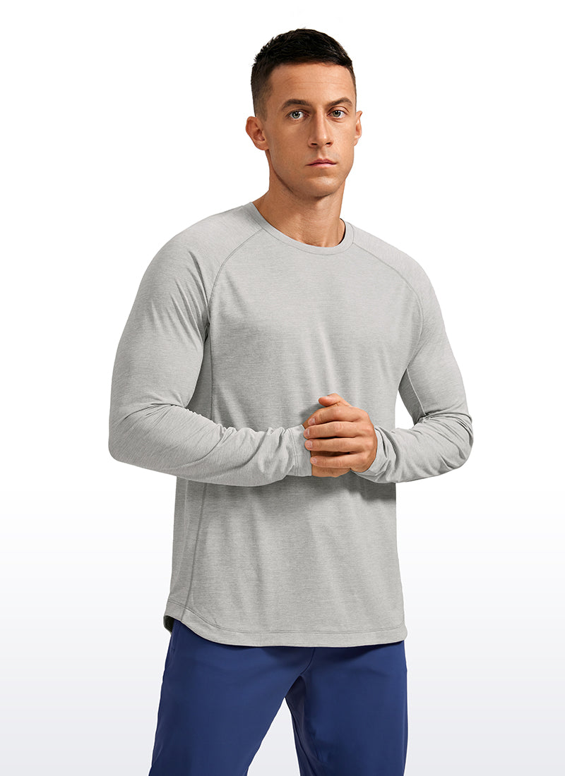 CRZ YOGA Men's Train Slim Fit Lightweight Rounded Scallop Long Sleeves Light Gray Heather