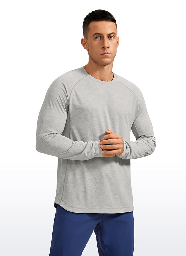 CRZ YOGA Men's Train Slim Fit Lightweight Rounded Scallop Long Sleeves Light Gray Heather