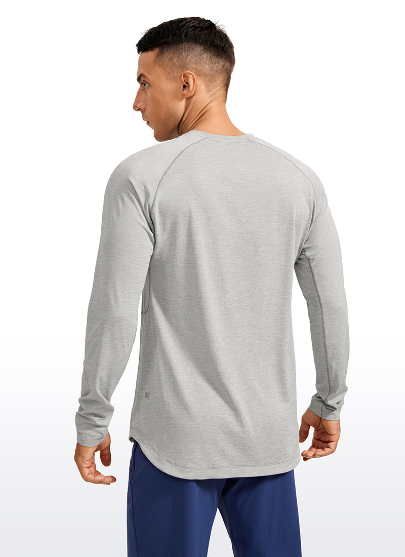CRZ YOGA Men's Train Slim Fit Lightweight Rounded Scallop Long Sleeves Light Gray Heather