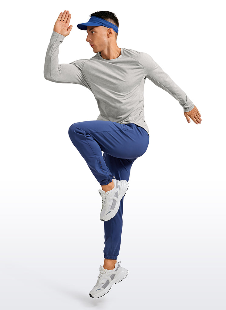 CRZ YOGA Men's Train Slim Fit Lightweight Rounded Scallop Long Sleeves Light Gray Heather