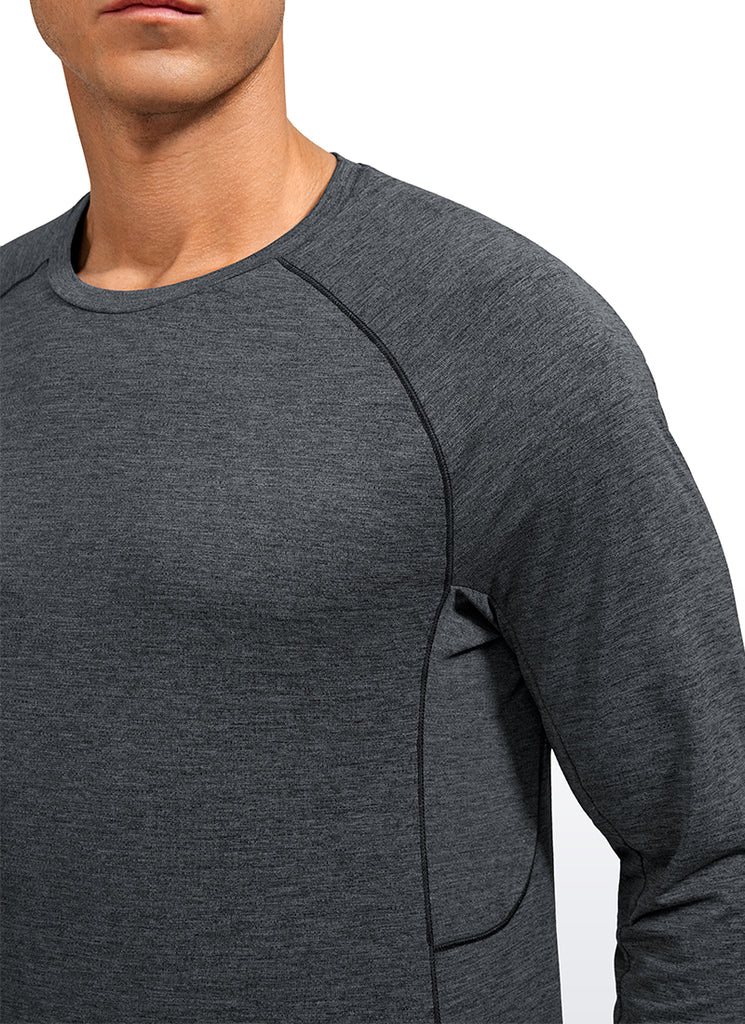CRZ YOGA Men's Train Slim Fit Lightweight Rounded Scallop Long Sleeves Black