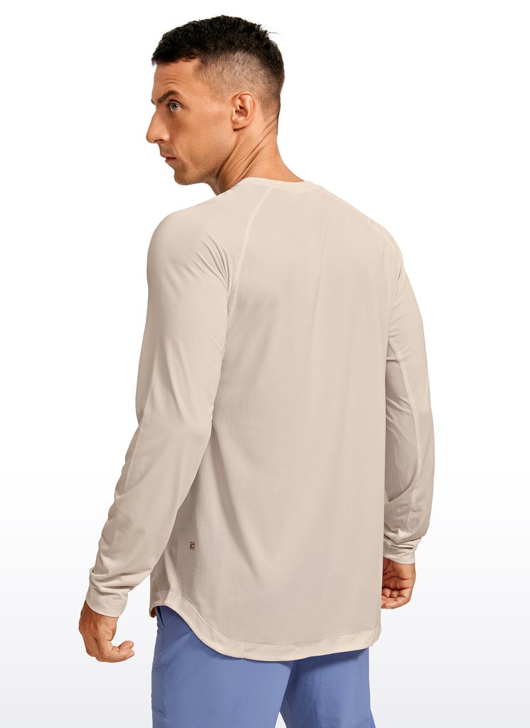 CRZ YOGA Men's Train Slim Fit Lightweight Rounded Scallop Long Sleeves Carbon Heather