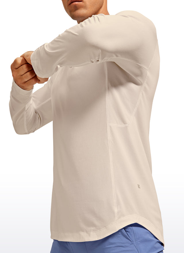 CRZ YOGA Men's Train Slim Fit Lightweight Rounded Scallop Long Sleeves Carbon Heather