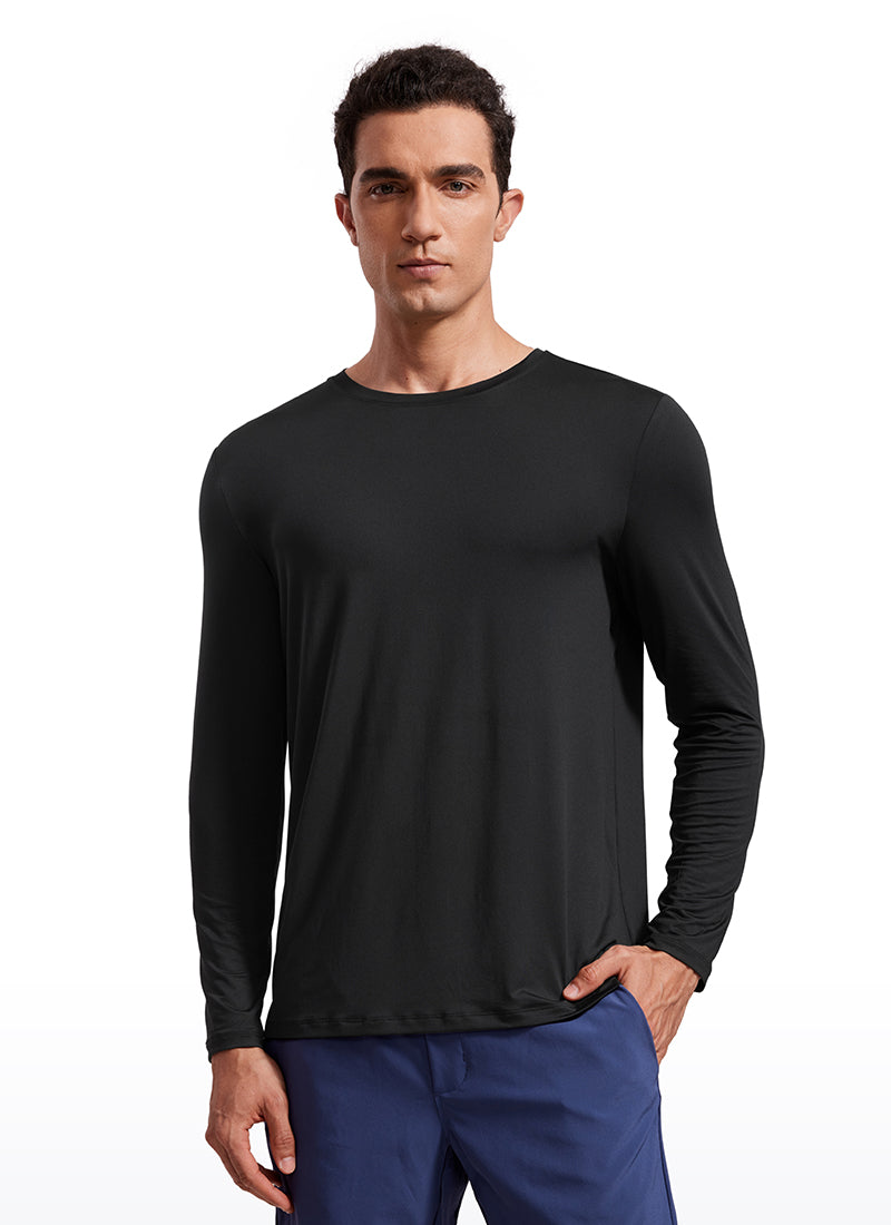 CRZ YOGA Men's Training Classic Fit Ultralight Crew Neck Long Sleeves Silver Mist