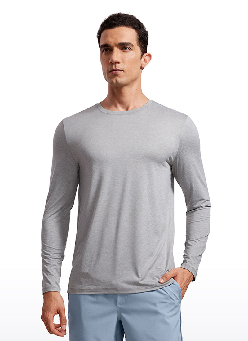 CRZ YOGA Men's Training Classic Fit Ultralight Crew Neck Long Sleeves Silver Mist