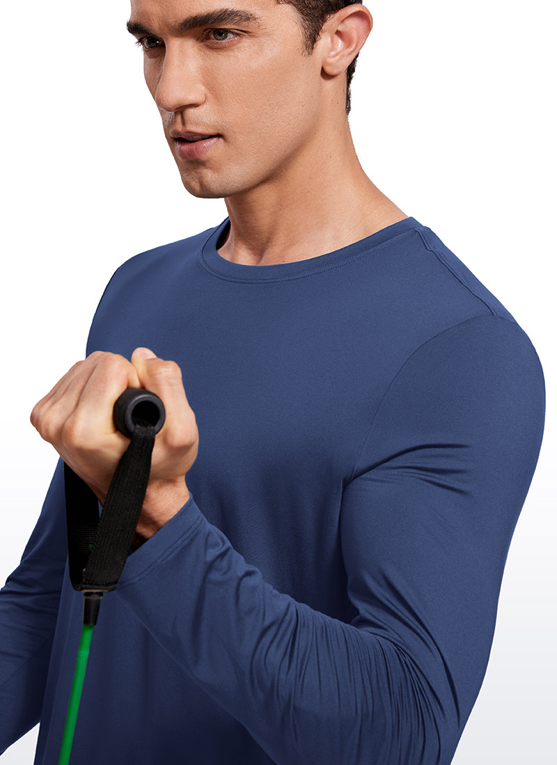 CRZ YOGA Men's Training Classic Fit Ultralight Crew Neck Long Sleeves Forest Green