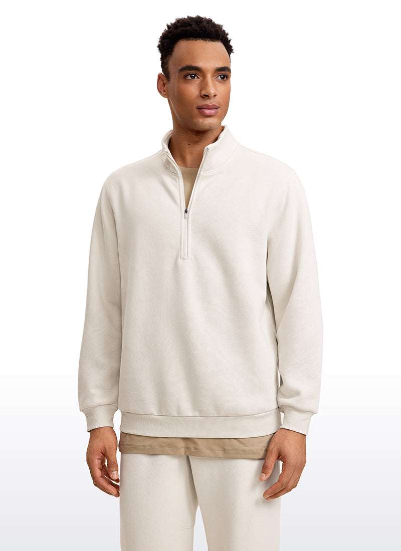 CRZ YOGA Men's Casual Relaxed Fit Fleece Lined Sweatshirts Mock Neck White Apricot
