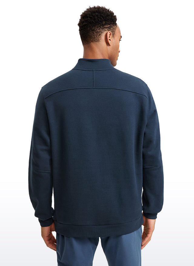 CRZ YOGA Men's Casual Relaxed Fit Fleece Lined Sweatshirts Mock Neck Ink Blue