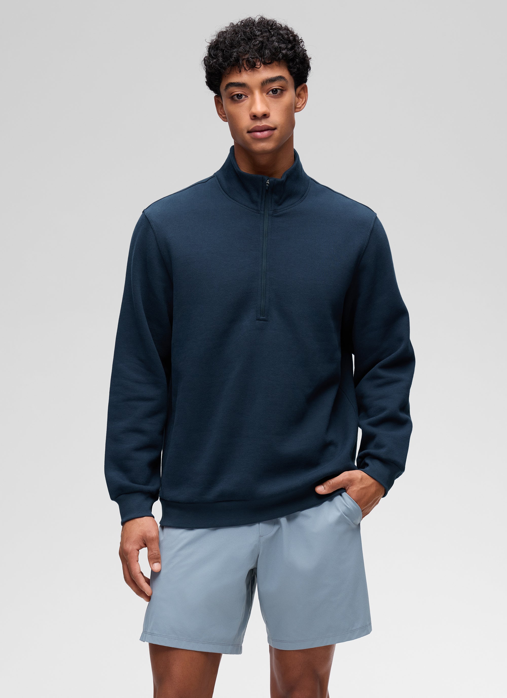 CRZ YOGA Men's Casual Relaxed Fit Fleece Lined Sweatshirts Mock Neck Ink Blue