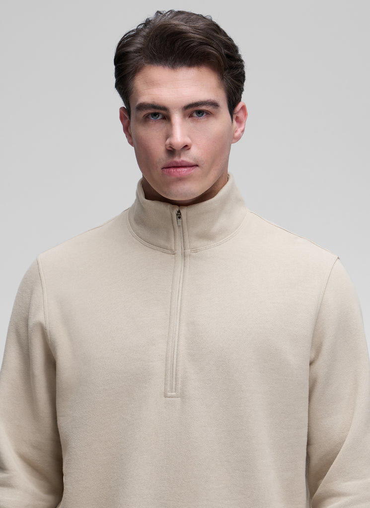 CRZ YOGA Men's Casual Relaxed Fit Fleece Lined Sweatshirts Mock Neck Mojave Tan