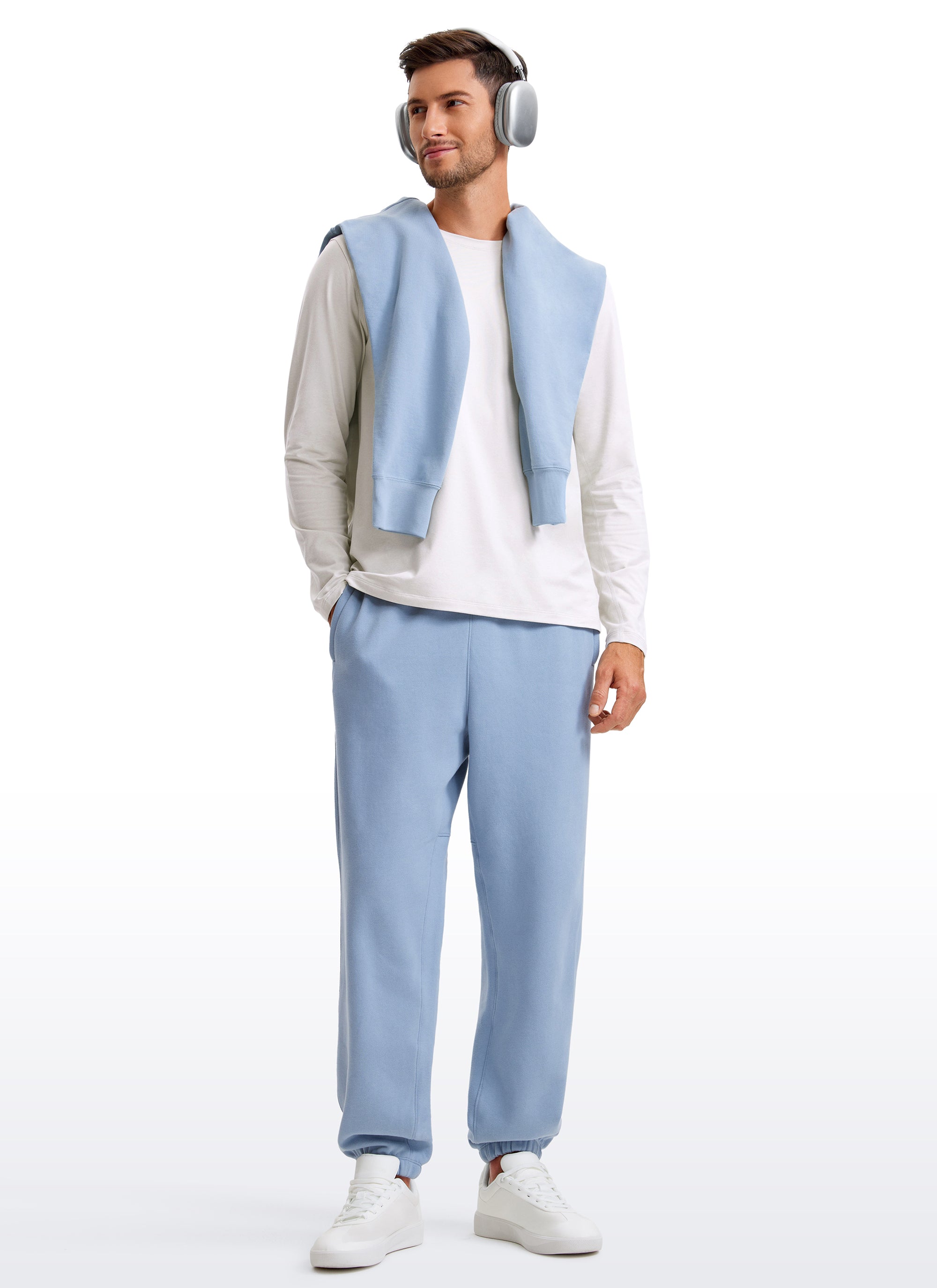 CRZ YOGA Men's Casual Classic Fit Crewneck Sweatshirts Long Sleeves Milky White