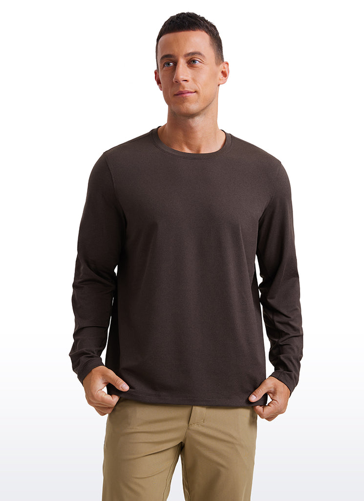 CRZ YOGA Men's Casual Classic Fit Crewneck Sweatshirts Long Sleeves Hot Fudge Brown