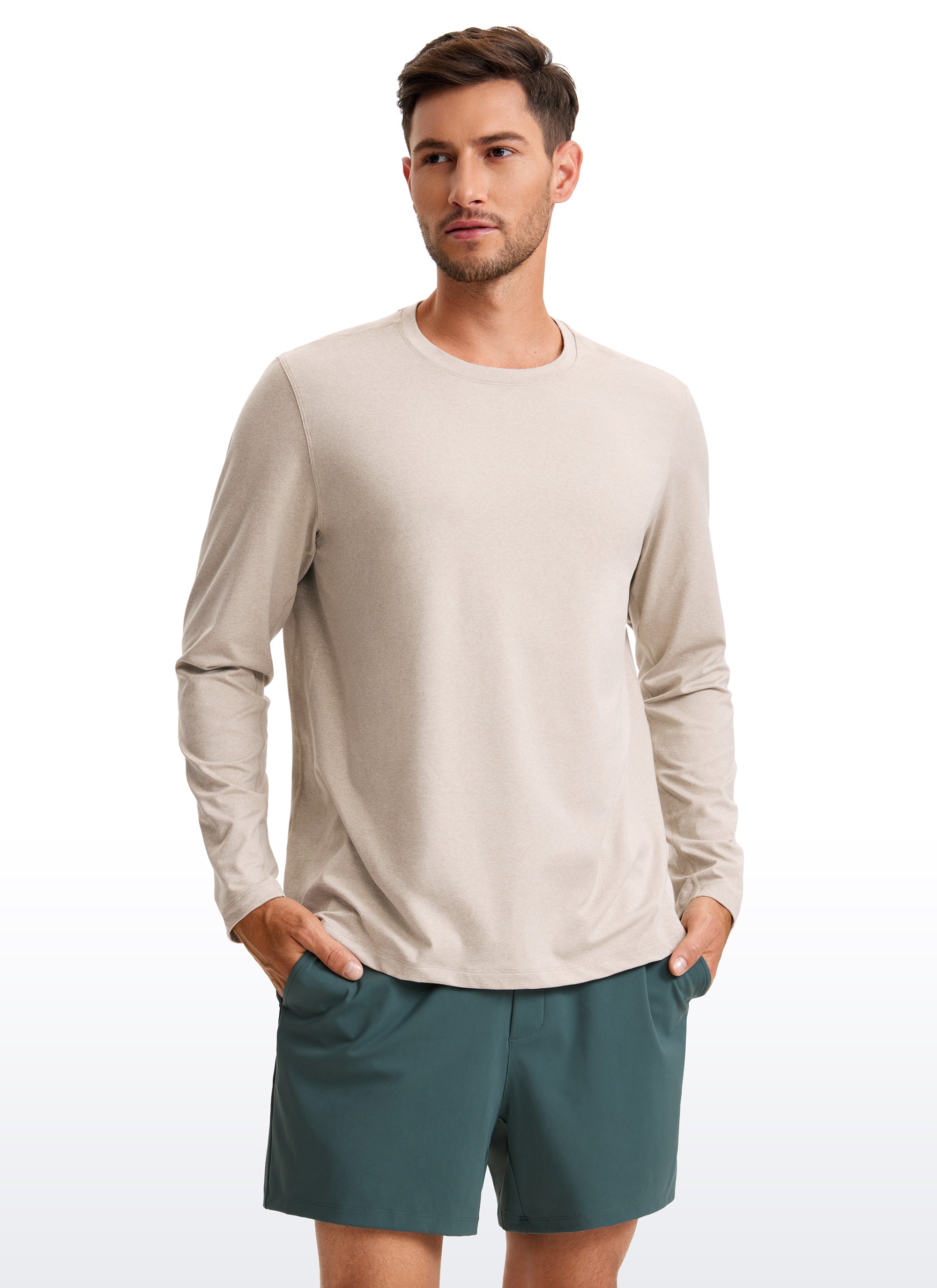 CRZ YOGA Men's Casual Classic Fit Crewneck Sweatshirts Long Sleeves Grey Sage