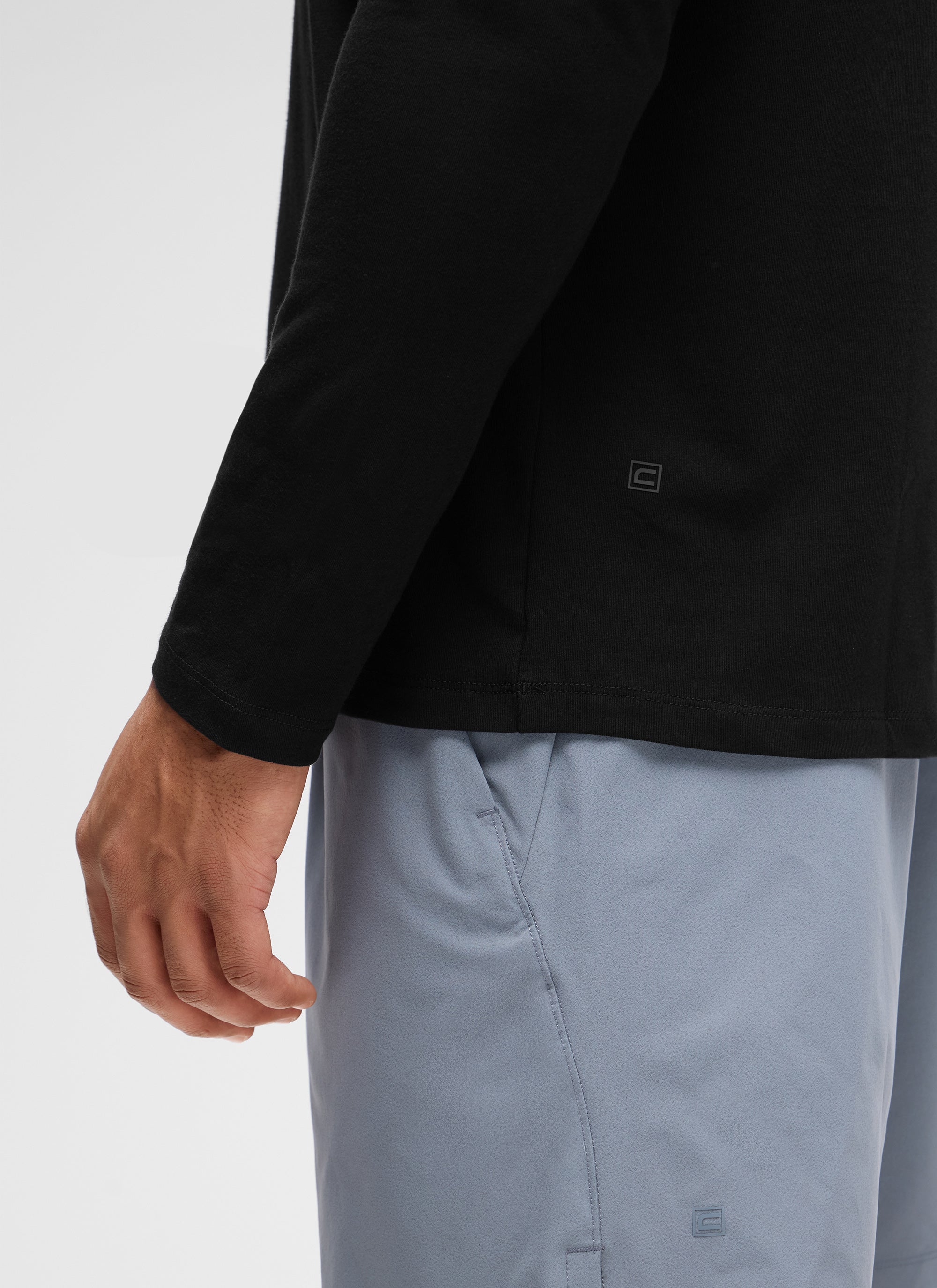 CRZ YOGA Men's Pima Cotton PRO  Basic Casual Long Sleeve Crew Neck Black