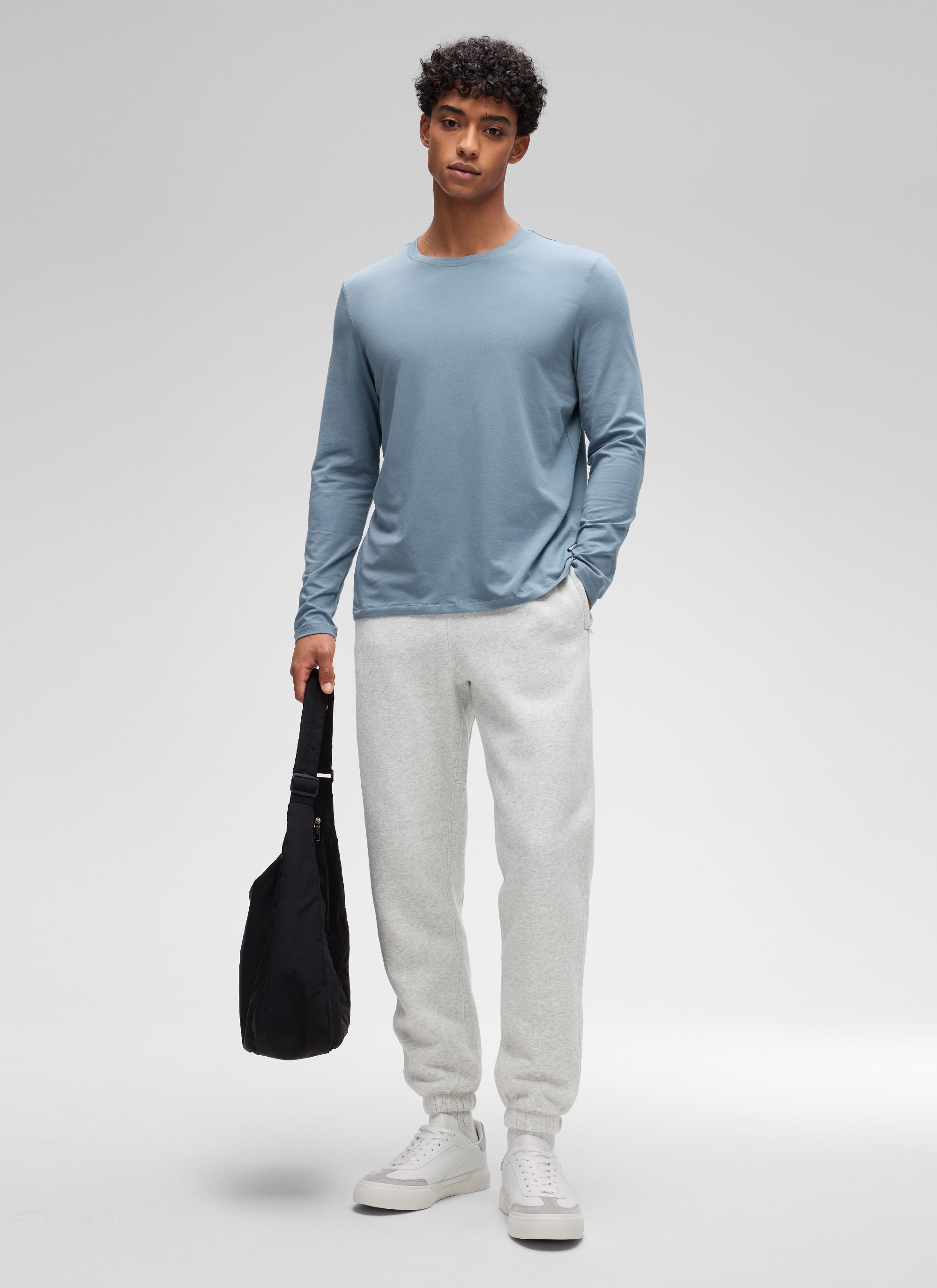 CRZ YOGA Men's Pima Cotton PRO  Basic Casual Long Sleeve Crew Neck White