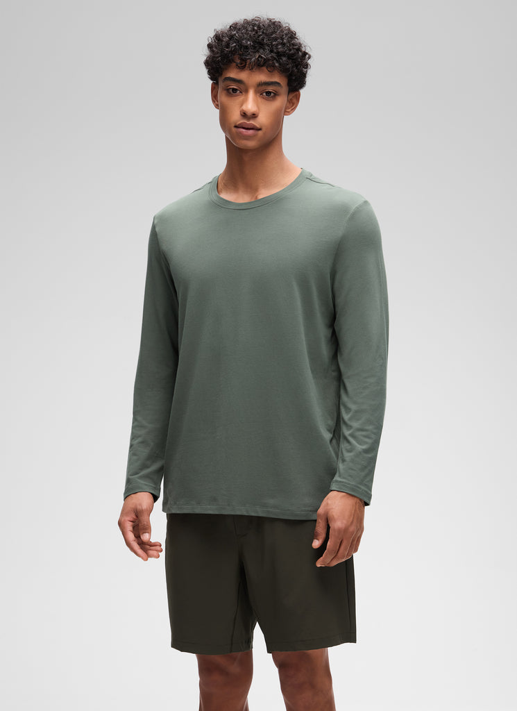 CRZ YOGA Men's Pima Cotton PRO  Basic Casual Long Sleeve Crew Neck Grey Sage