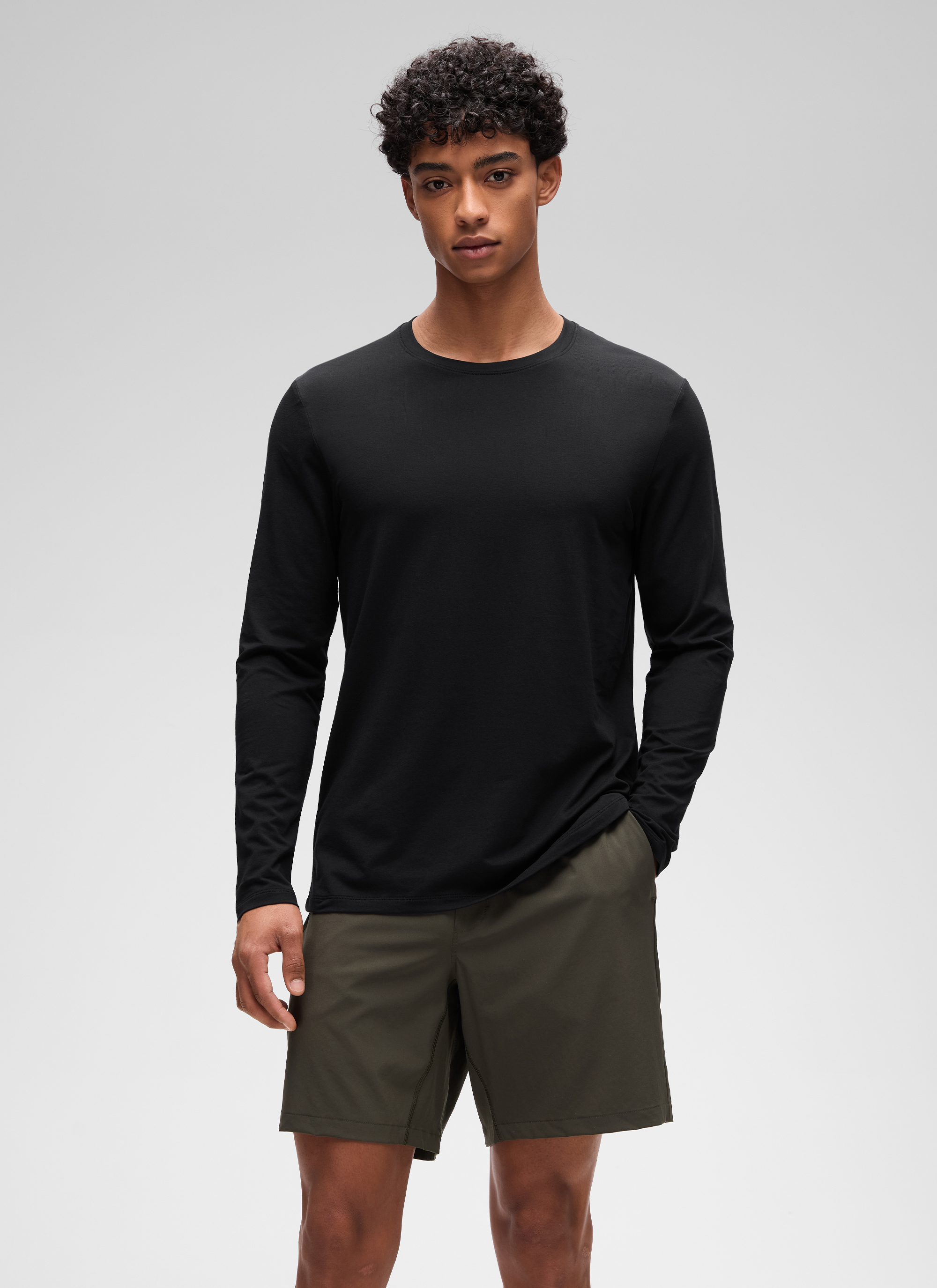 CRZ YOGA Man's Cotton-Blend Workout Crew Neck Classic Fit Long Sleeves True Navy