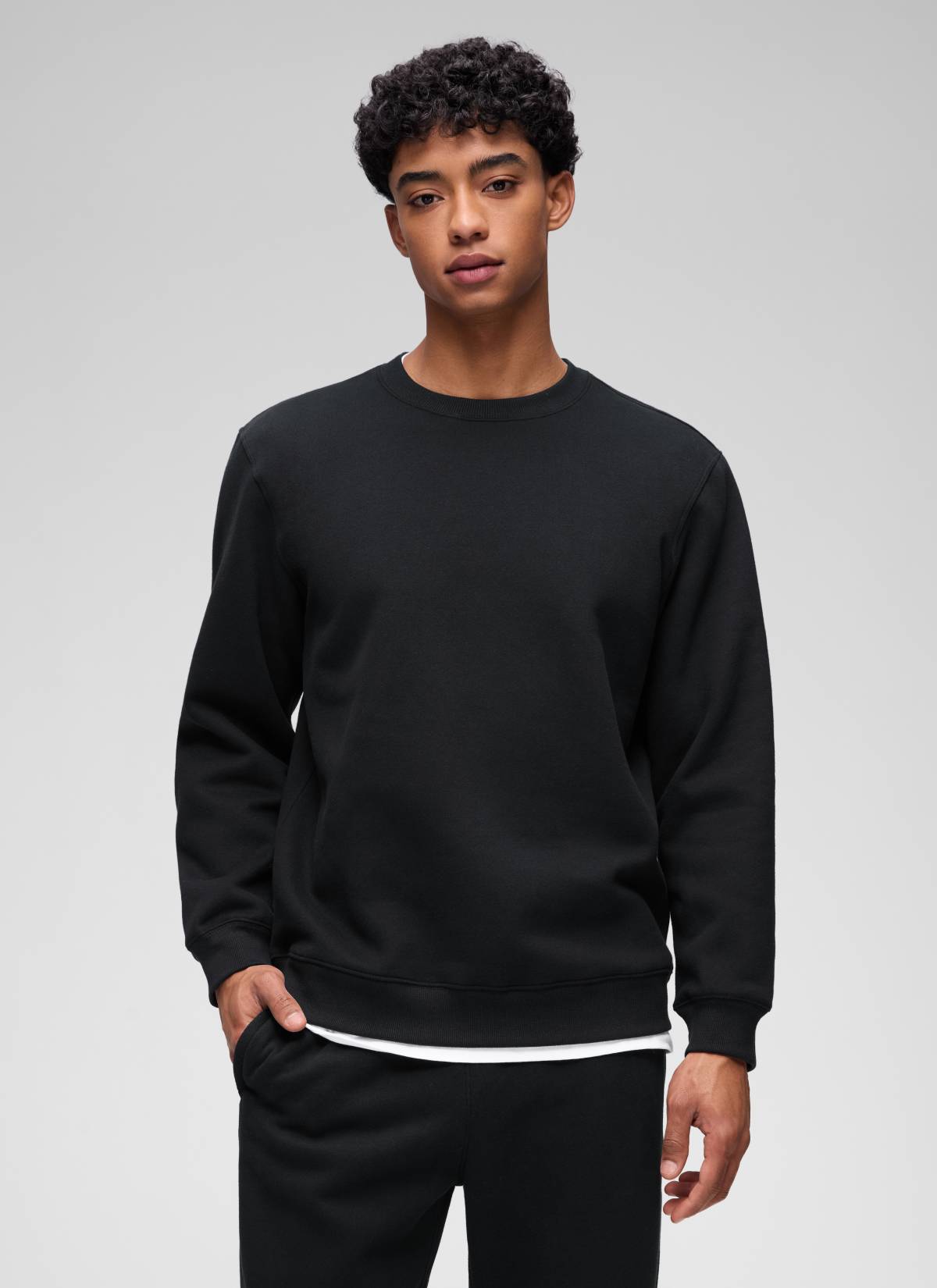 CRZ YOGA Man's Casual Relaxed Fit Fleece Lined Pullover Sweatshirt Black