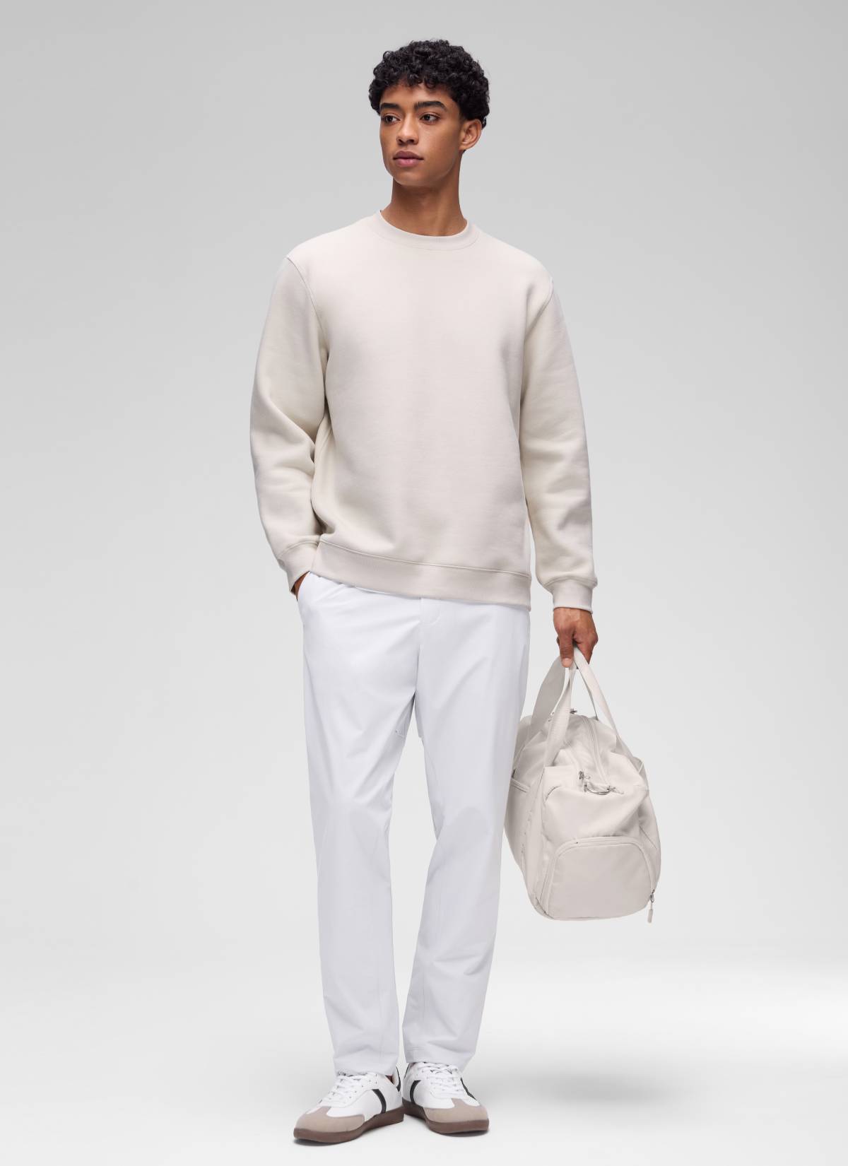 CRZ YOGA Man's Casual Relaxed Fit Fleece Lined Pullover Sweatshirt Milky White