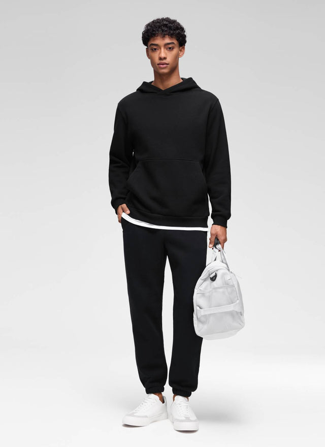 CRZ YOGA Man's Fleece Lined Casual Hooded Neck Pocket Pullover Hoodie Black