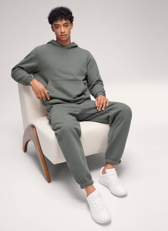 CRZ YOGA Man's Fleece Lined Casual Hooded Neck Pocket Pullover Hoodie Grey Sage