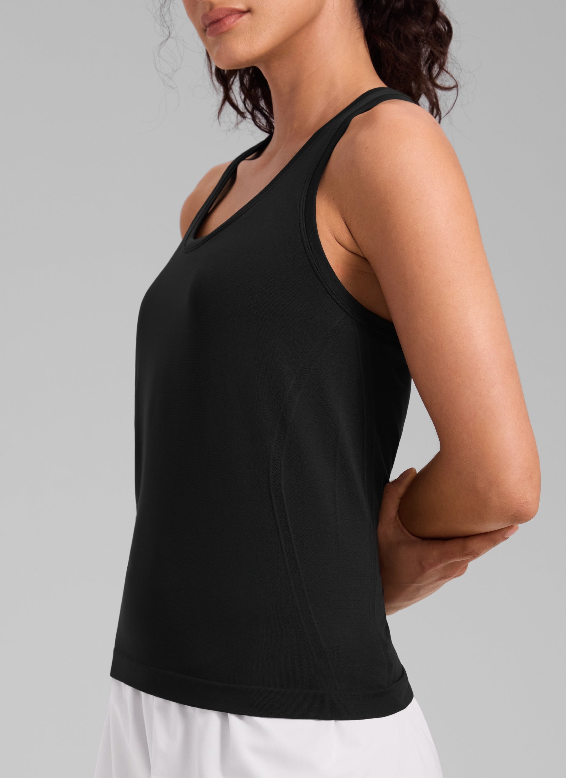 CRZ YOGA Women's Yoga Slim Fit Seamless Tank Crew Neck Racerback Black