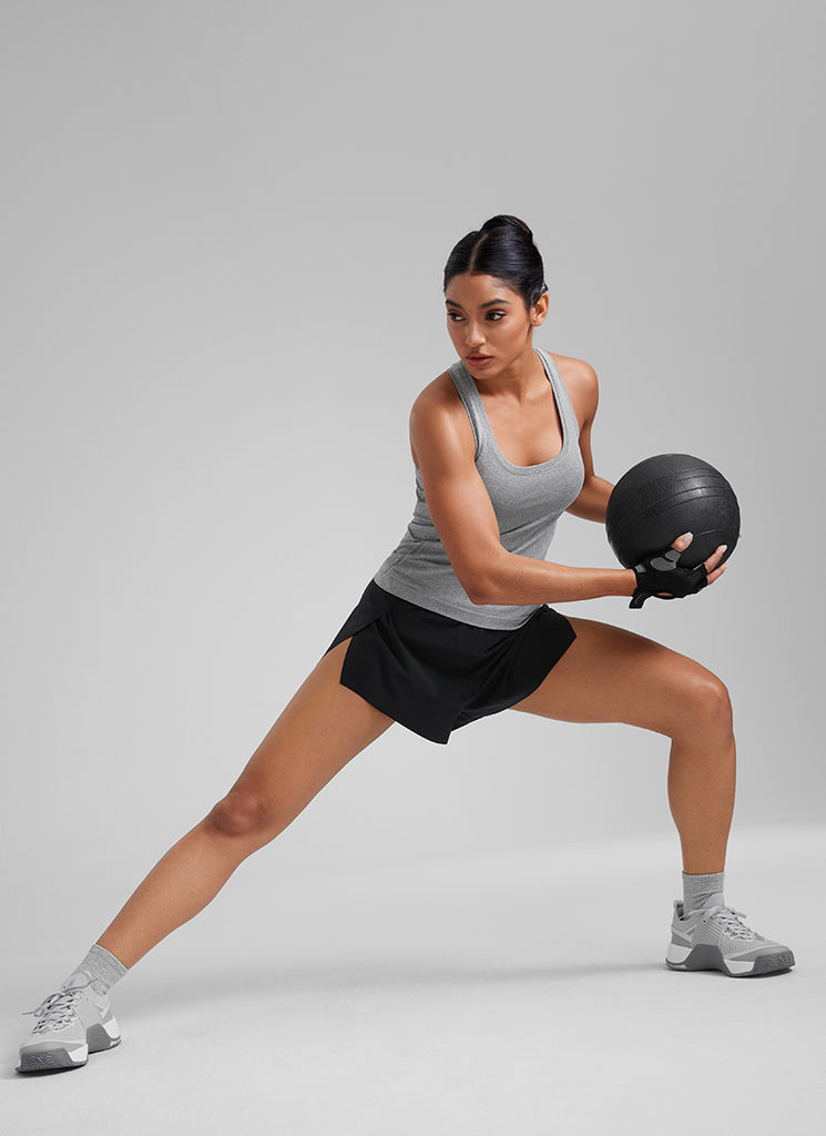 CRZ YOGA Women's Yoga Slim Fit Seamless Tank Crew Neck Racerback Slate Grey Marl