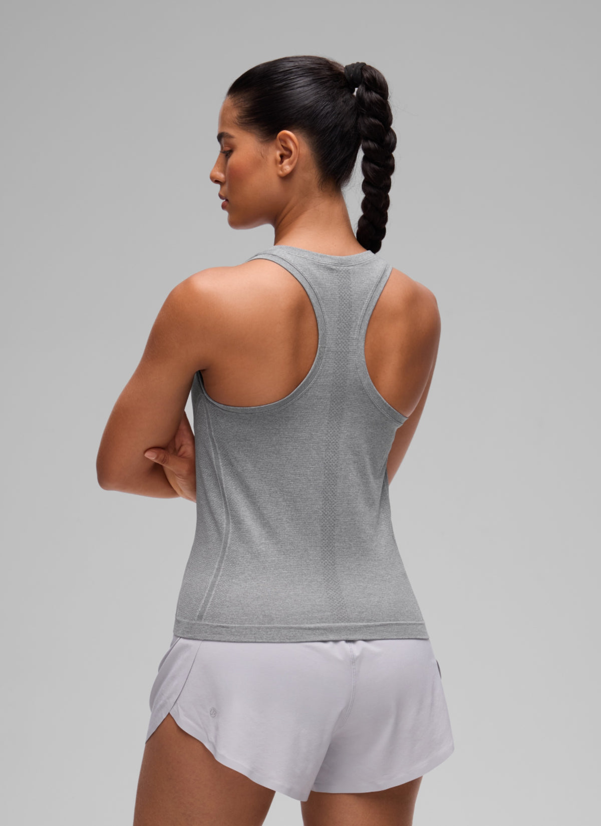 CRZ YOGA Women's Yoga Slim Fit Seamless Tank Crew Neck Racerback Slate Grey Marl @model_info:C