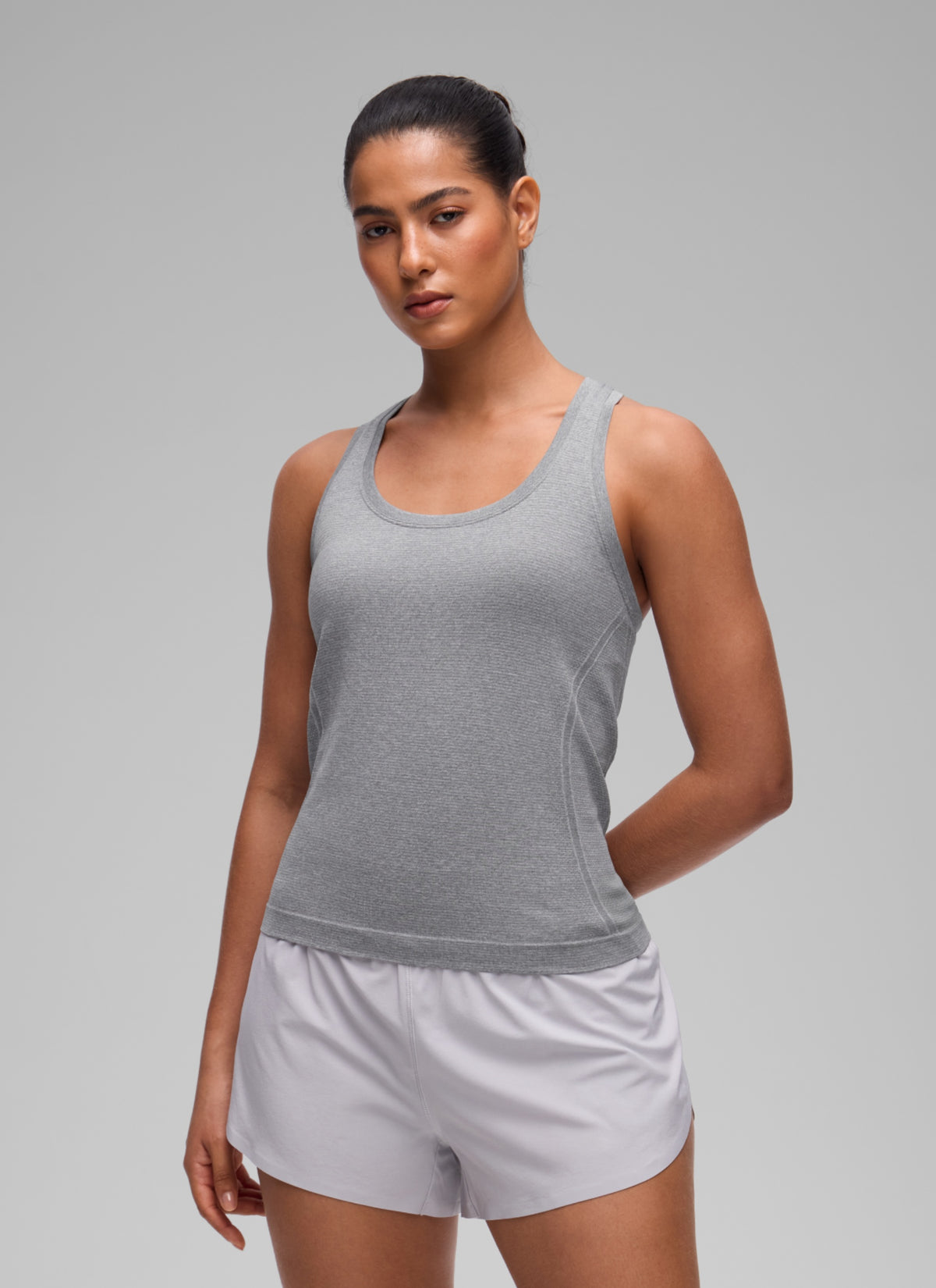CRZ YOGA Women's Yoga Slim Fit Seamless Tank Crew Neck Racerback Slate Grey Marl @model_info:C