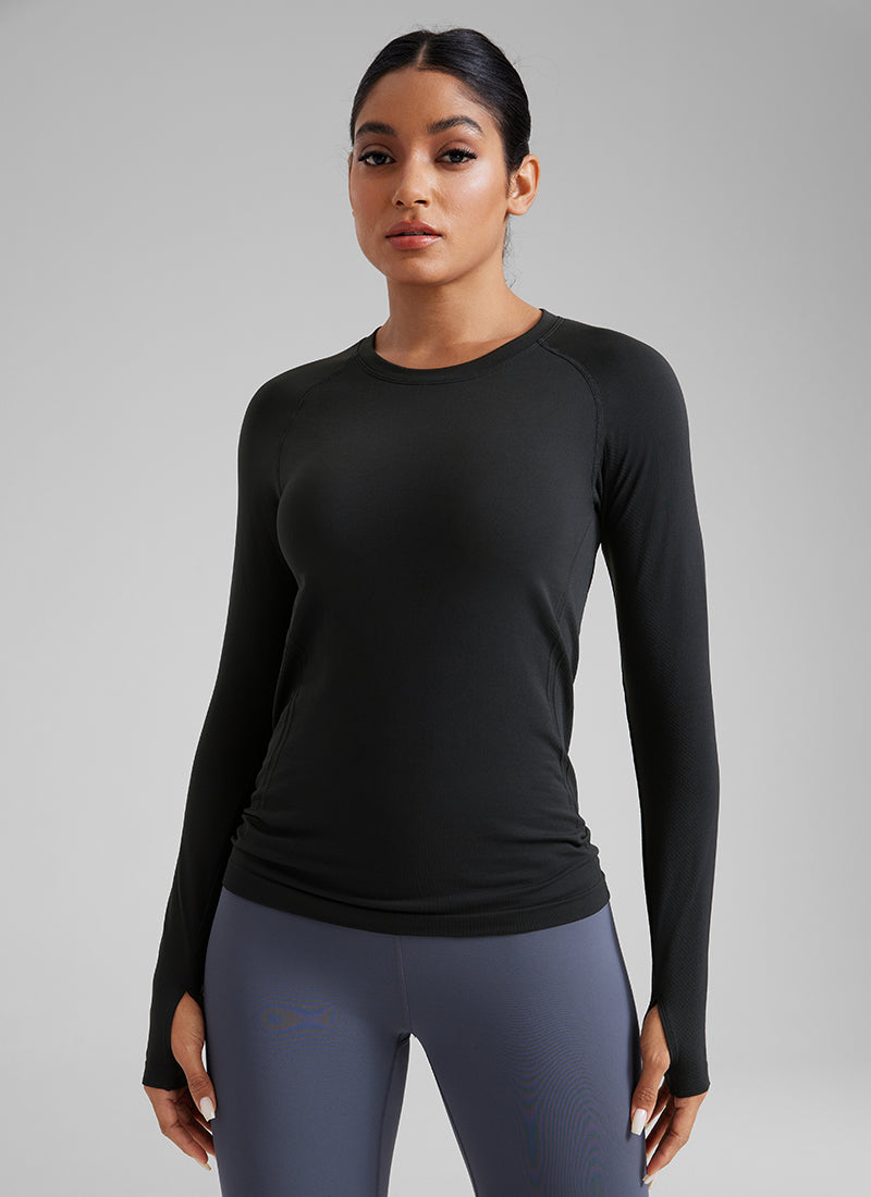 CRZ YOGA Women Seamless Workout Crew Neck Long Sleeve Shirts Grey Sage