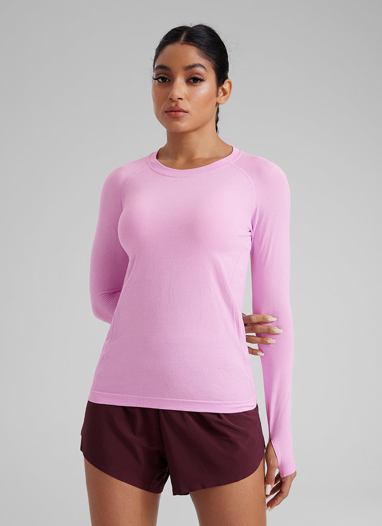 CRZ YOGA Women Seamless Workout Crew Neck Long Sleeve Shirts Turquoise2